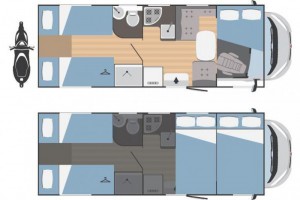 Půdorys obytného vozu Rimor Seal 695 - 2021 typu alkovna