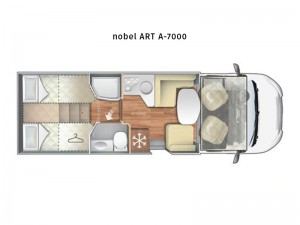 Půdorys obytného vozu nobelART A7000 - Elegance typu alkovna 2022